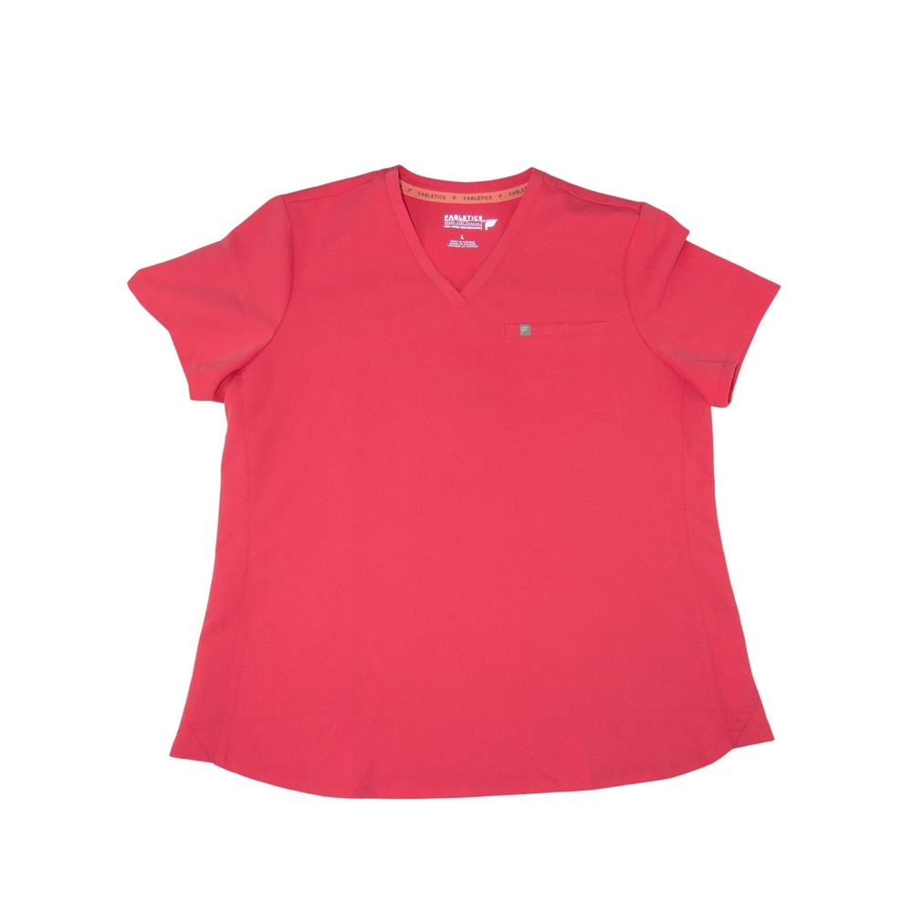 Fabletics Scrub Top Womens Large Pink V-Neck Short Sleeve Performance Uniform